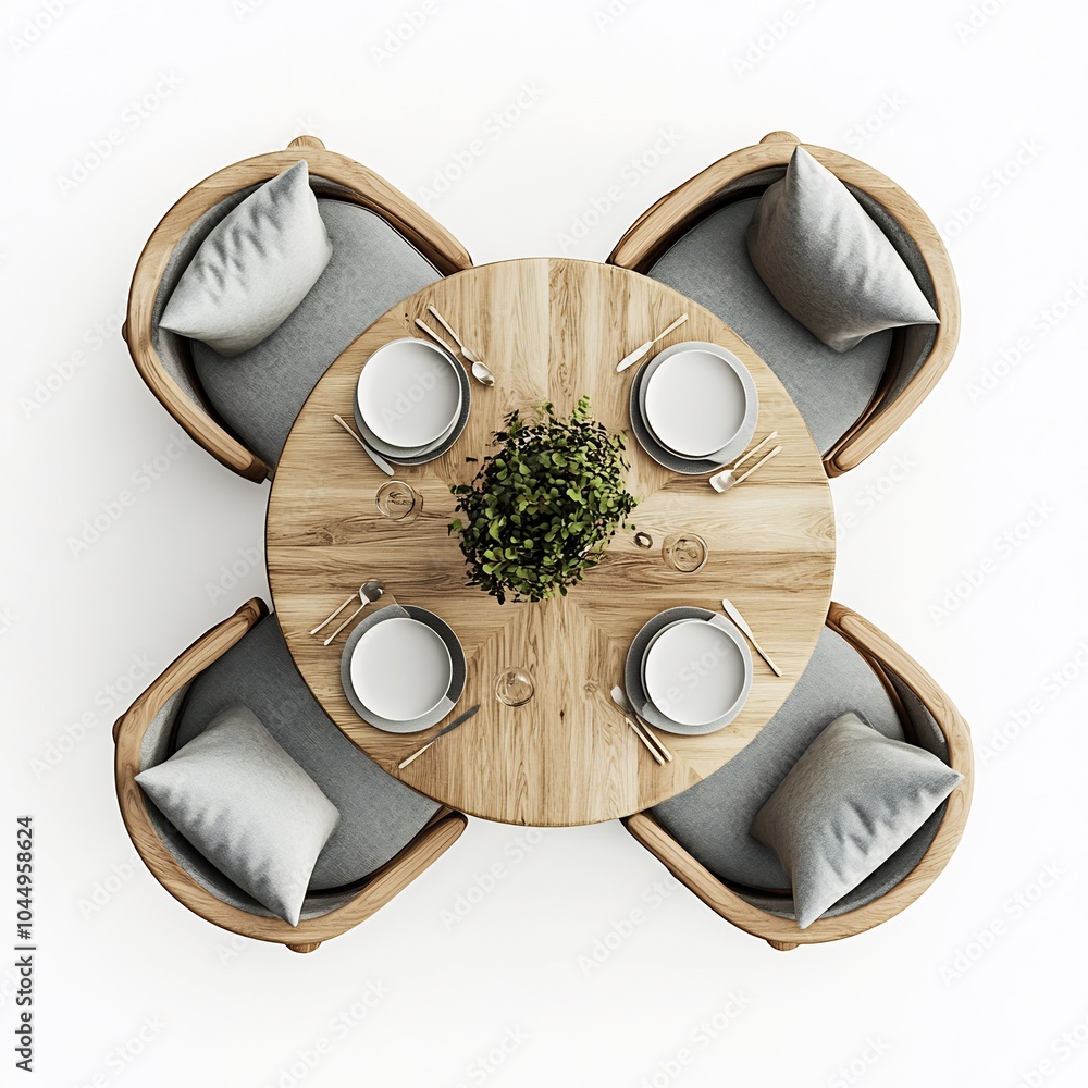 Poster top view 3d render of cozy small dining area with a compact table and minimalist chairs detailed flo