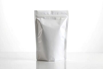 Sleek white packaging pouch on white background