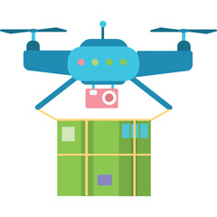 Drone delivery icon vector quadcopter with package