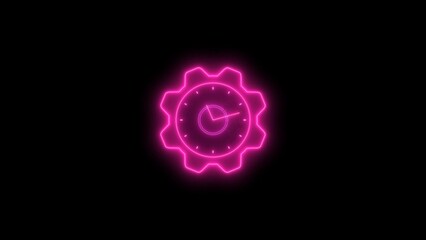Neon clock isolated, counting down analog clock symbol, Glowing neon clock