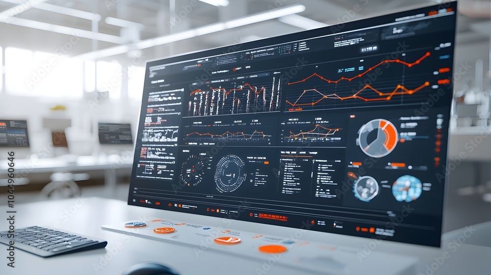 Aufkleber innovative business intelligence dashboard featuring virtual 3d data visualization and abstract tech