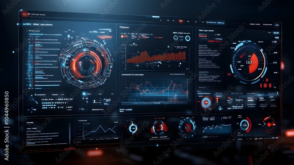 Aufkleber Futuristic Business Intelligence Dashboard with 3D Data Visualization and Virtual Analytics Providing Advanced Insights for Enterprise Management and Strategy