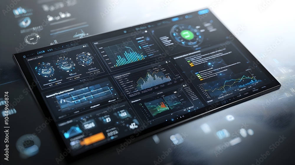 Fototapete Cutting Edge Business Intelligence Dashboard with 3D Data Visualization Providing Advanced Analytics and Visual Insights for Data Driven Decision Making