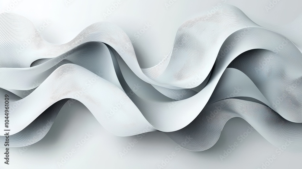 Poster a sleek white and light grey backdrop with flowing lines and delicate digital textures, creating a h