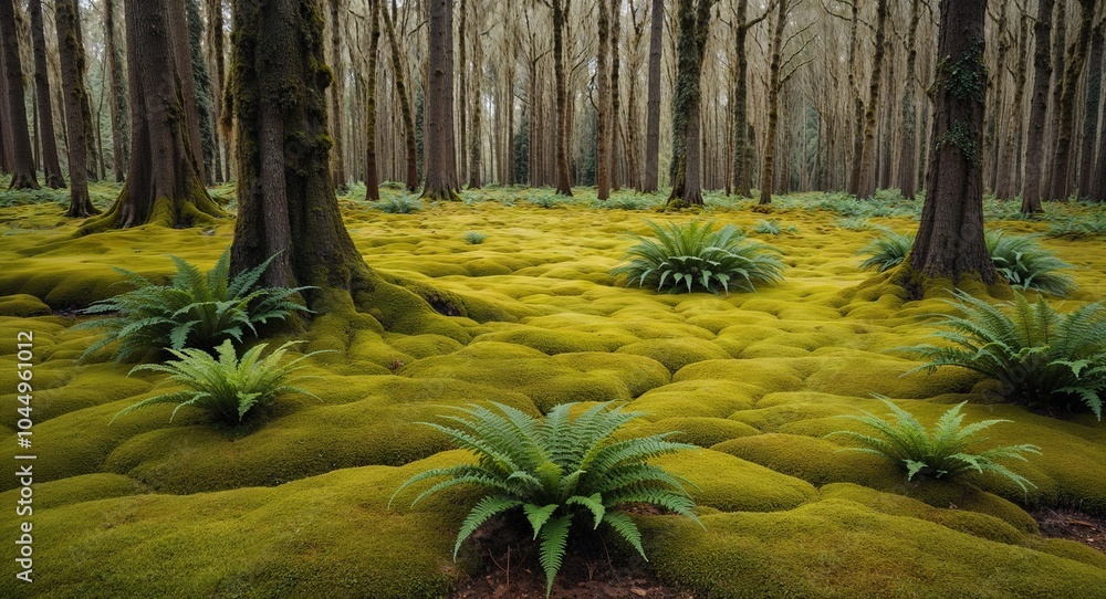 Aufkleber peaceful glade with soft moss and ferns background serene forest glade blanketed in soft moss and ad