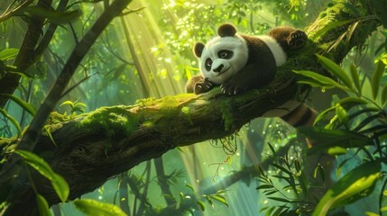 Obraz premium Panda Relaxing on a Tree Branch