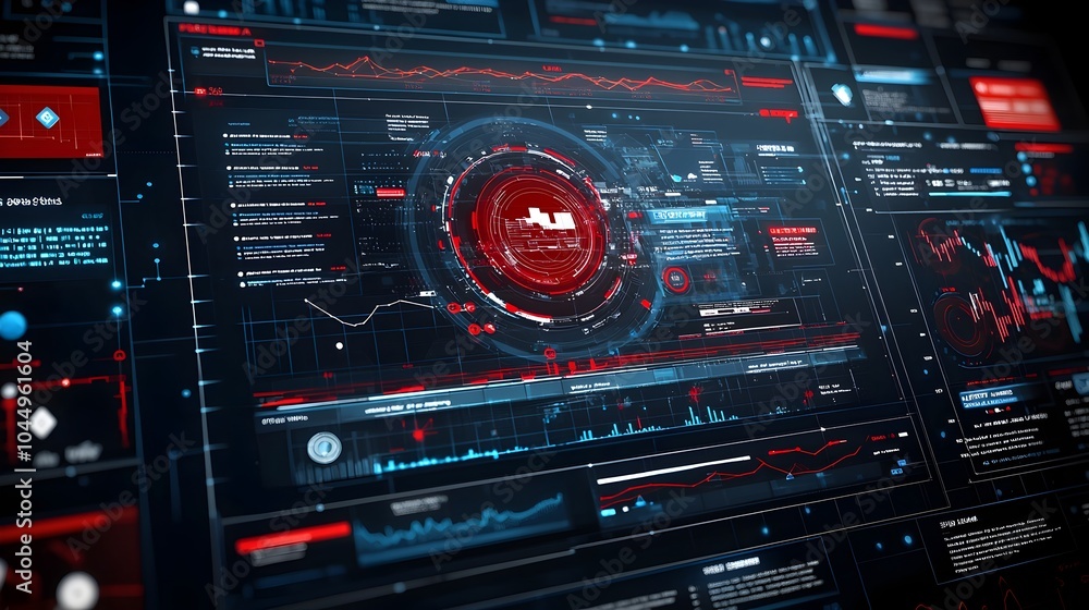 Poster Futuristic Virtual Business Intelligence Dashboard with Abstract Technology Visuals and 3D Data Rendering Offering Deep Insights and Analysis for Strategic Decision Making