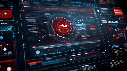 Fototapeta premium Futuristic Virtual Business Intelligence Dashboard with Abstract Technology Visuals and 3D Data Rendering Offering Deep Insights and Analysis for Strategic Decision Making