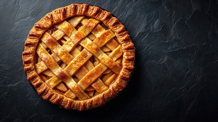 Golden Apple Pie with Lattice Top Down View
