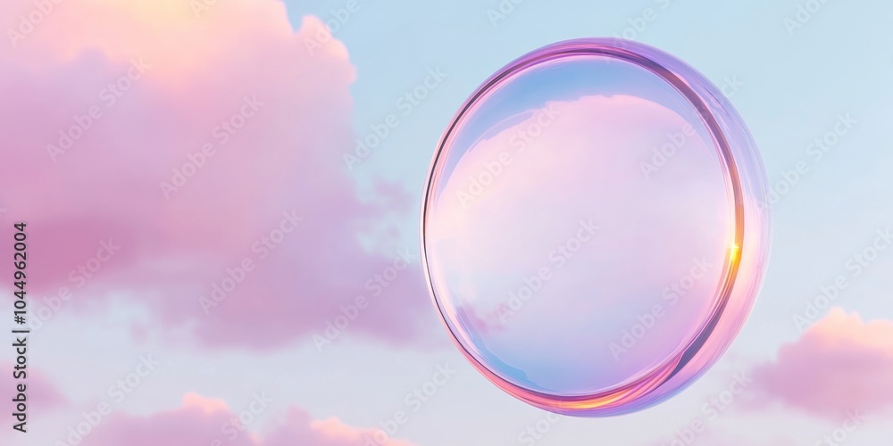 Poster 3d render of a search icon in a bubble on a summer sky background, augmented reality concept generat