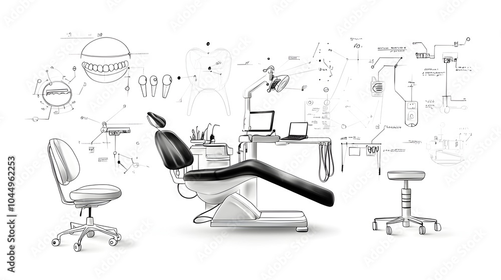 Poster minimalist and modern dental office graphic featuring abstract technology and futuristic elements in