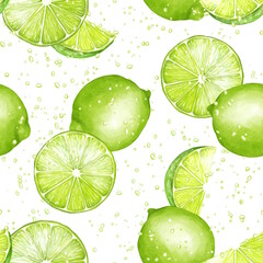 Seamless pattern with limes. Hand drawn vibrant background.