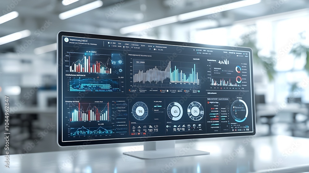 Poster innovative and futuristic business intelligence dashboard showcasing key metrics insights and analyt