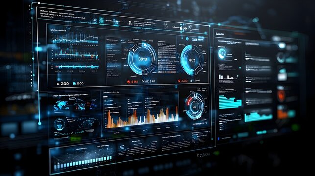 Innovative business intelligence dashboard featuring cutting edge virtual technology dynamic 3D data elements