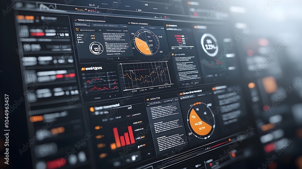 Aufkleber Innovative 3D virtual business intelligence dashboard with abstract technology interface showcasing data trends performance metrics and analytics in a sleek futuristic design