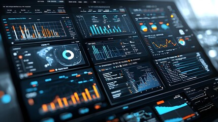 Futuristic 3D Data Analytics Dashboard for Real Time Business Intelligence Insights   Providing Sophisticated Visual Trends and Data Driven Decision Making