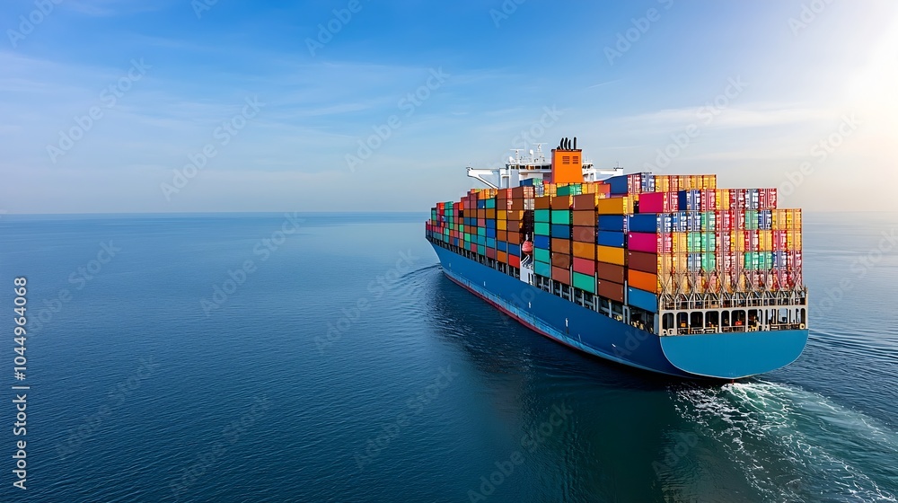 Poster majestic cargo ship loaded with colorful containers sailing peacefully across the calm ocean its ref