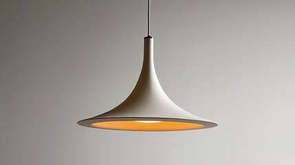 Fototapeta premium A stylish designer pendant light with a simple, clean shape, suspended against a bright white background, perfect for enhancing modern home decor.
