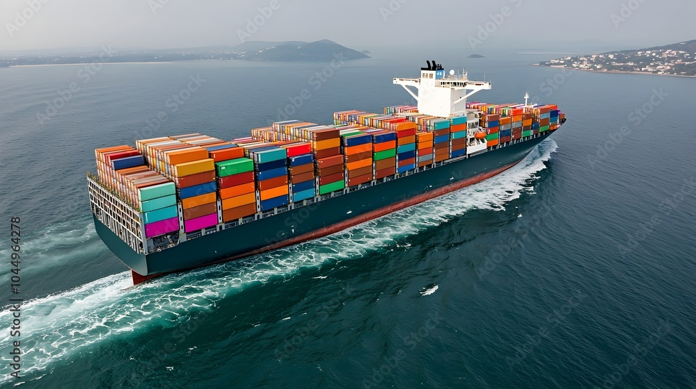 Leinwandbilder dramatic aerial perspective of a large container ship sailing through vibrant ocean waves the vessel