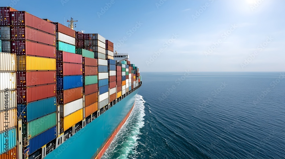 Aufkleber majestic cargo ship with towering stacks of containers gliding across the open sea with a bright and