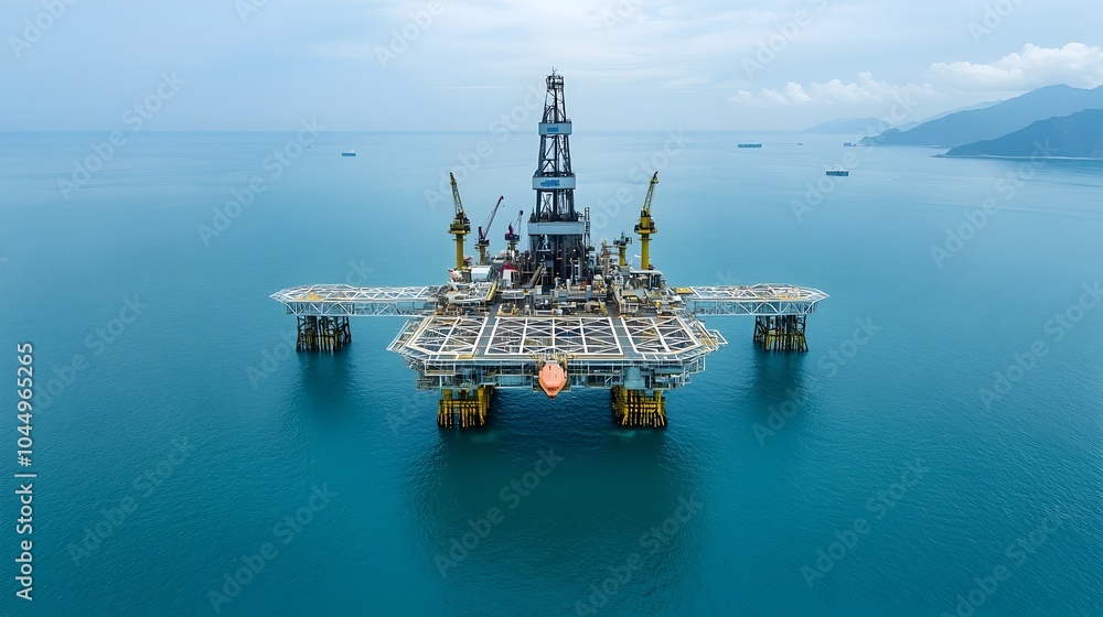 Aufkleber aerial view of a large offshore oil rig situated in the middle of a calm sea surrounded by tranquil 