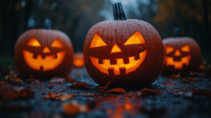 Creepy Halloween Vibes with Pumpkins at Dusk