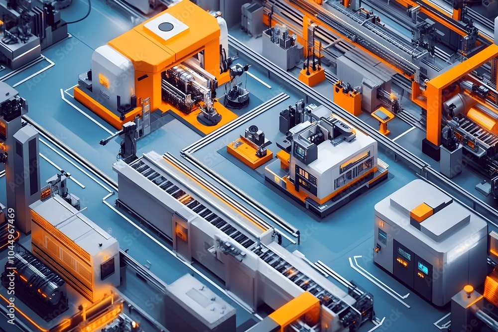 Poster innovative smart factory interior with automated production and optimized workflow