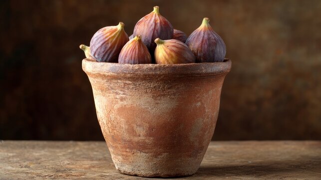 Mature figs in a clay cup. The idea of ancient Roman cuisine
