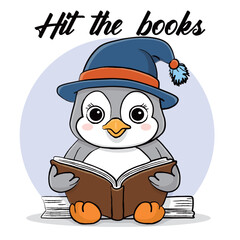 Cartoon vector character Penguin with a book