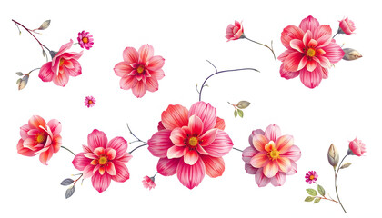 Floral print on neutral background isolated with white highlights, png