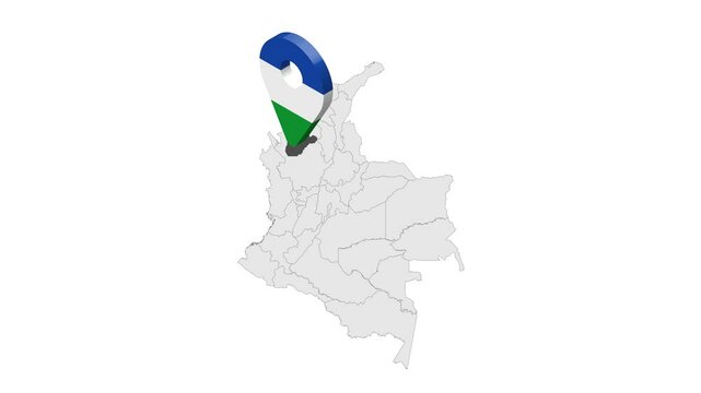 Location Cordoba Department  on map Colombia. 3d Cordoba  flag map marker location pin. Map of  Colombia showing different parts. Animated map . 4K.  Animated Video