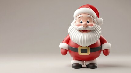 A cartoonish, smiling Santa Claus is standing in front of a white background