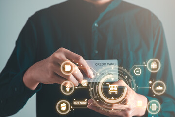 Businessman use credit card for shopping online. shopping online concept.