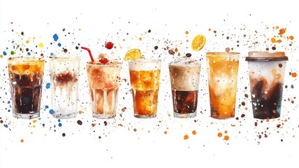 Artistic set of vector coffee beans and coffee cup drinks isolated on white background,hand-drawn vector,hot coffee drinks,cafe shop,modern flat design,Fashionable and cute coffee motif concept.