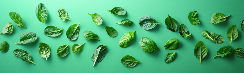 Fototapeta premium A close up of a bunch of spinach leaves on a green surface
