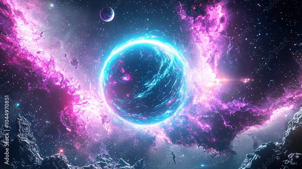 Poster an ethereal galaxy glowing in soft pastels, with planets and nebulae forming delicate patterns in sp