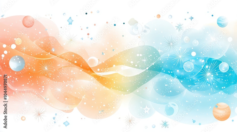 Poster an ethereal galaxy glowing in soft pastels, with planets and nebulae forming delicate patterns in sp