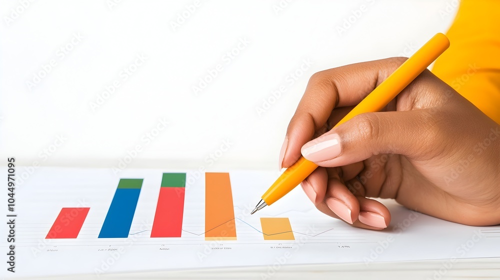 Leinwandbilder Close up of a businesswoman s hand using a pen to interact with detailed graphs and digital charts displayed on a tablet screen