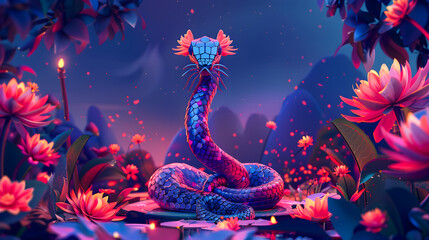 Illustration for nag panchami with a cobra standing upright with lingam