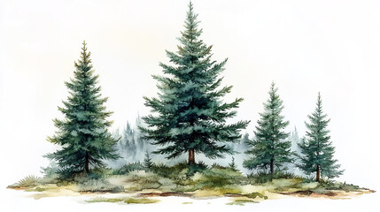 Obraz premium Edge with fir trees close-up on a white background