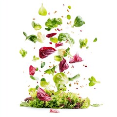 Small pile salads vegetables lettuce leaves.