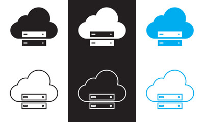 Cloud Computing  solid web and editable stroke icon set.  Cloud, computing, server, database, technology, networking, data and internet. isolated on white and black background. Vector illustration.