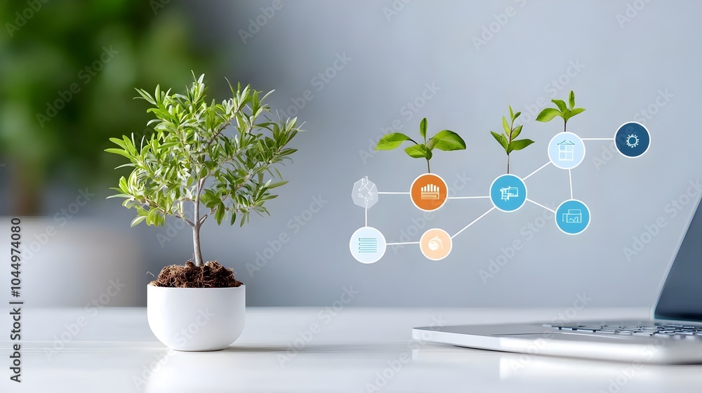 Aufkleber Visually engaging contemporary art style infographic showcasing a step by step workflow process resource management collaborative teamwork and key business objectives