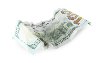 One crumpled dollar banknote isolated on white