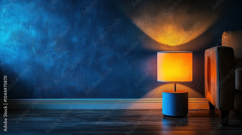Poster cutting-edge smart home device illuminated in blue, standing out on a dark backdrop, representing in