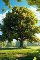 Fototapeta premium A large tree in the middle of a grassy field