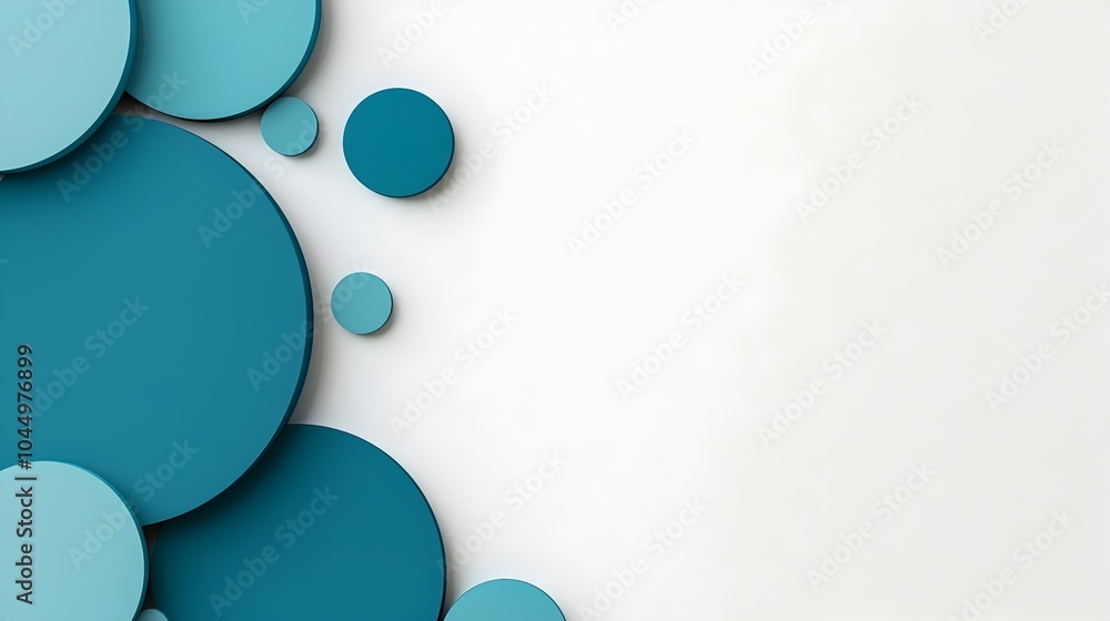 Poster minimalist geometric design with blue gradient shapes and shadows creating an abstract futuristic ba