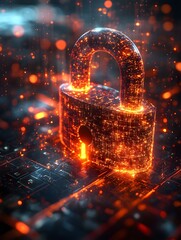 Broken padlock with shattered pieces flying, symbolizing an email security breach, dark background, glowing red highlights, cyber threat emphasis