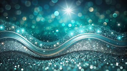 Bright teal and silver waves with sparkling lights and glitter decor
