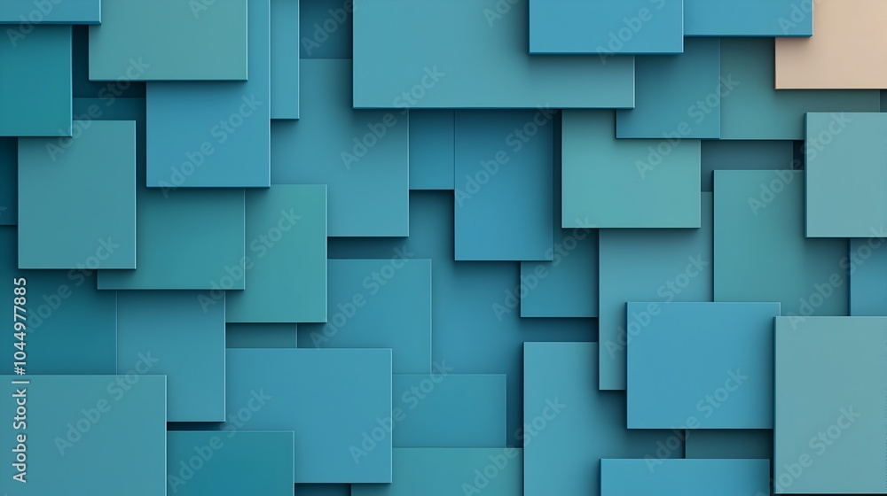 Poster Minimalist blue geometric abstract background with gradient blocks and soft shadows for modern technology digital design and creative branding projects